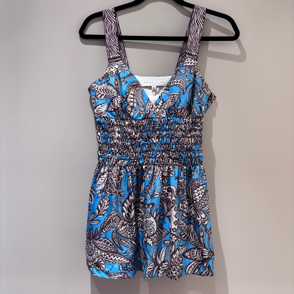 Trina Turk Floral Butterfly Patterned Strap Tank Top